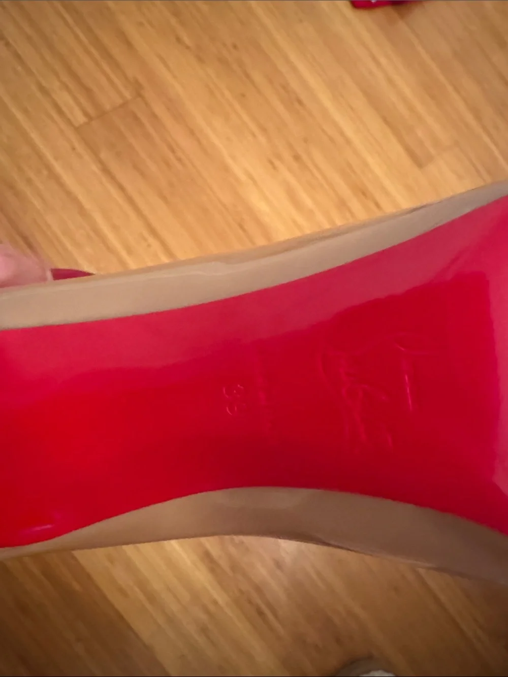 Christian Louboutin Blush Patent Pointed-Toe Stiletto with Red Sole